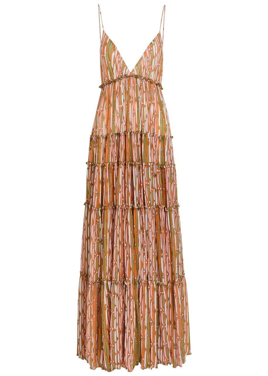 LA DOUBLE J Nymph printed tiered stretch-tulle maxi dress | Harvey