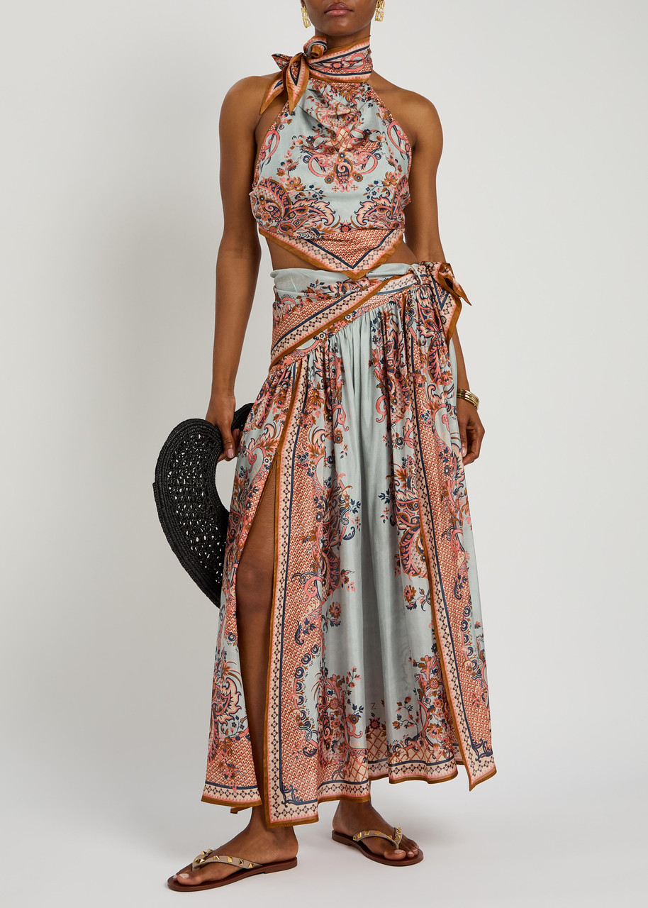即発新品4y Dress skirt and its printed scarf ZIMMERMANN Aster Scarf printed silk midi skirt | Harvey Nichols