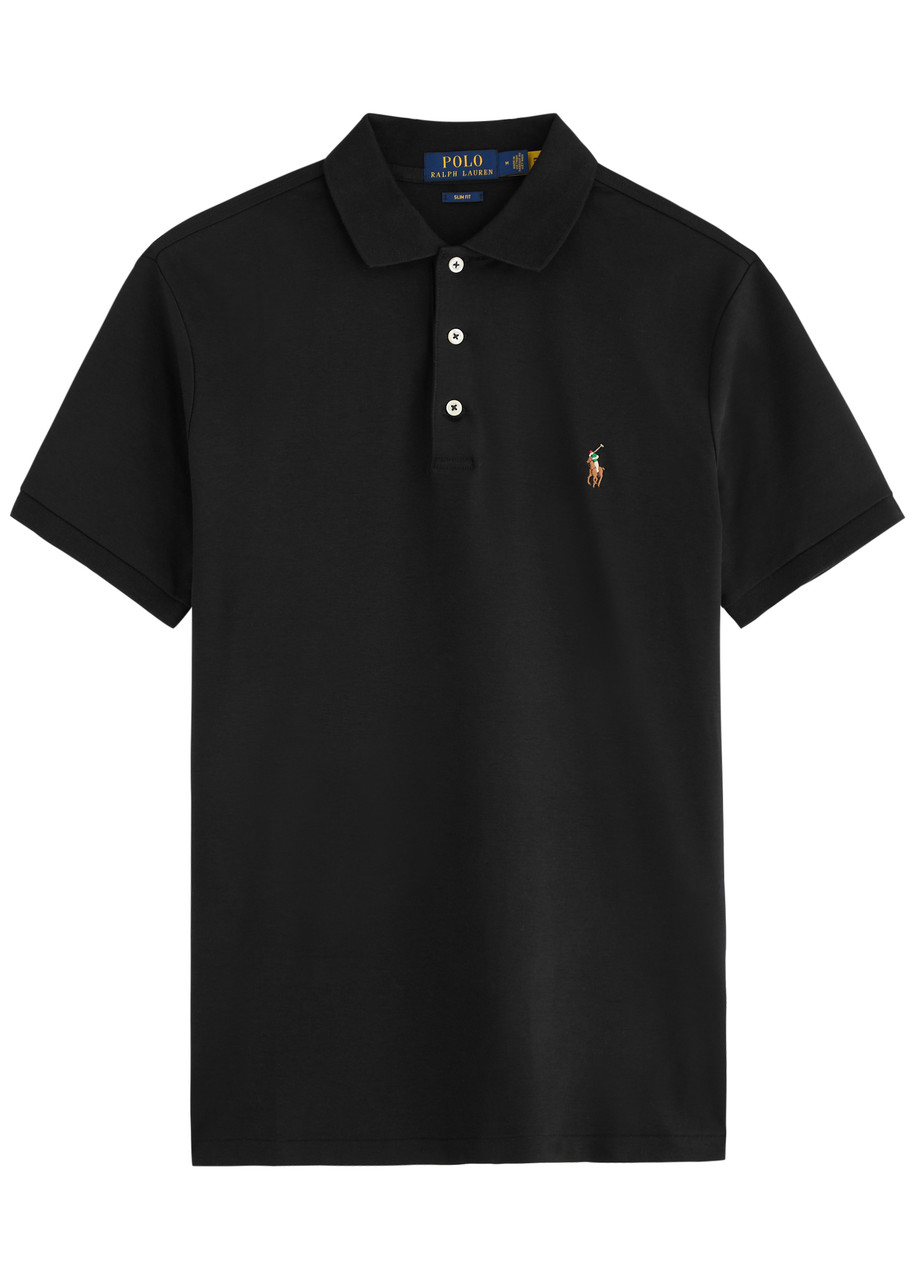 POLO RALPH LAUREN Black slim Pima-cotton polo shirt | Harvey Nichols