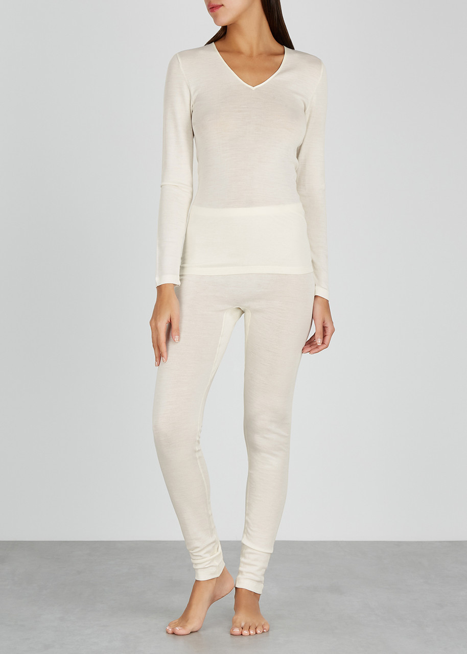 HANRO Cream wool and silk-blend leggings