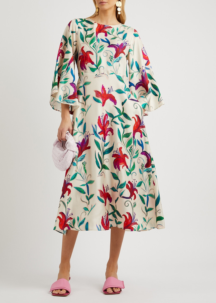 LA DOUBLEJ Capri tiered printed silk-blend twill midi dress