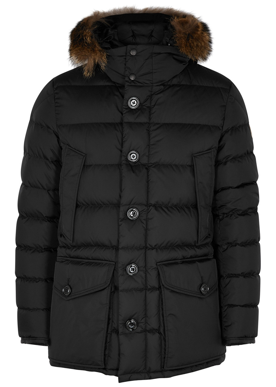 MONCLER Cluny navy fur-trimmed quilted shell coat Harvey Nichols