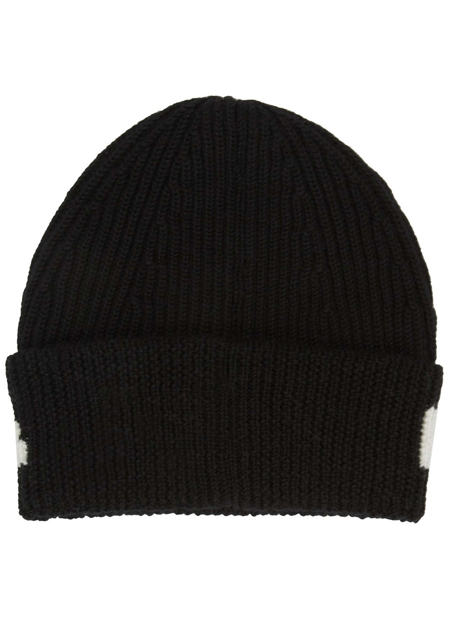 BALENCIAGA Black logo-intarsia wool-blend beanie | Harvey