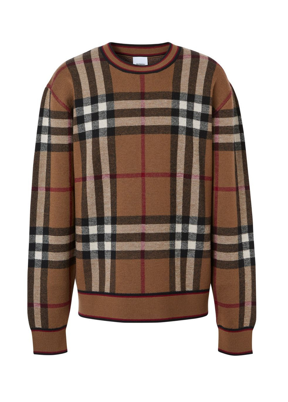 【関税&送料込み】Burberry Wool Knit Check BURBERRY Check wool jacquard sweater | Harvey Nichols