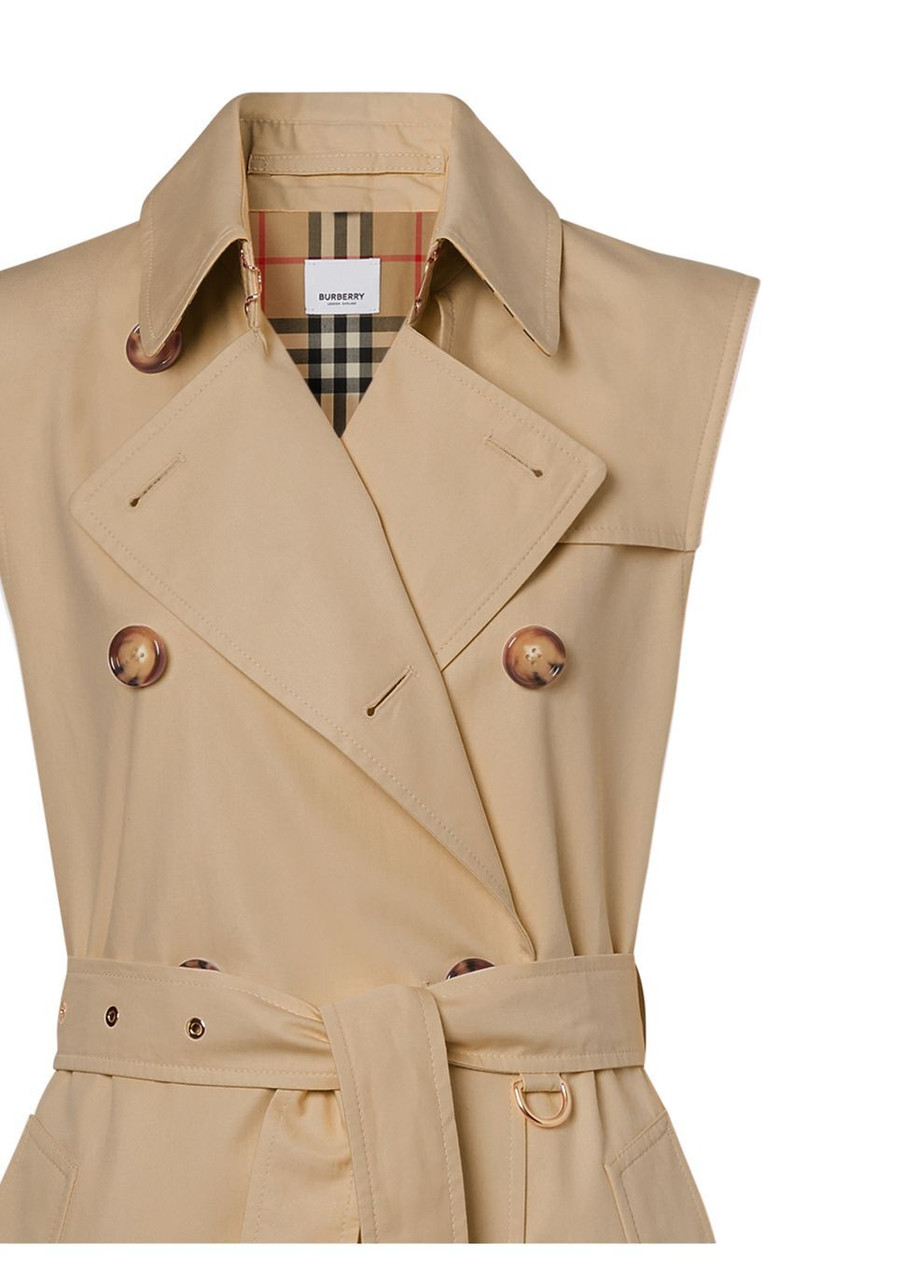 ★Burberry★ Sleeveless Cotton Gabardine Trench Dress Honey BURBERRY Sleeveless cotton gabardine trench coat | Harvey