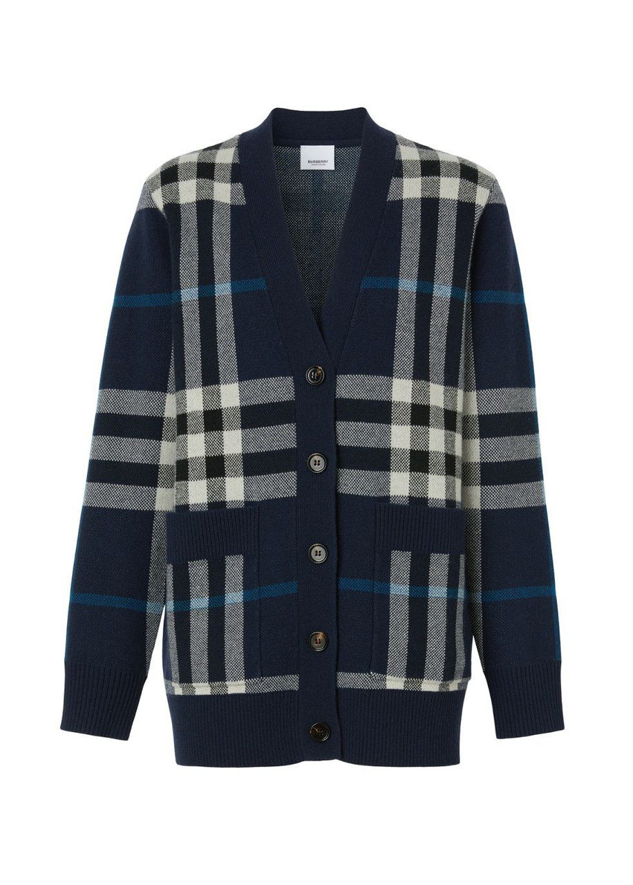 BURBERRY Check wool cashmere jacquard oversized cardigan | Harvey
