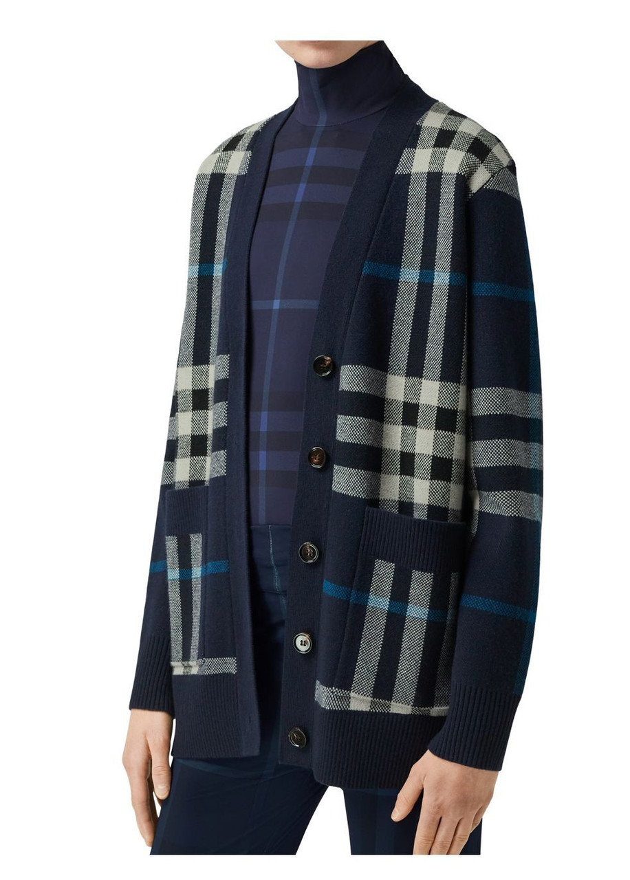 BURBERRY Check wool cashmere jacquard oversized cardigan | Harvey