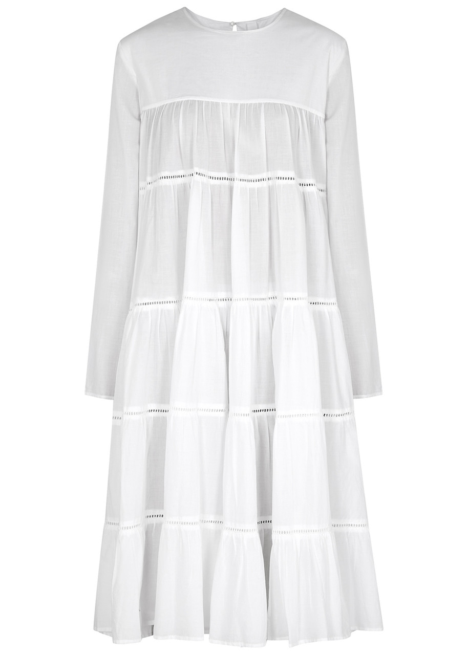 MERLETTE Essaouira white tiered cotton midi dress | Harvey Nichols