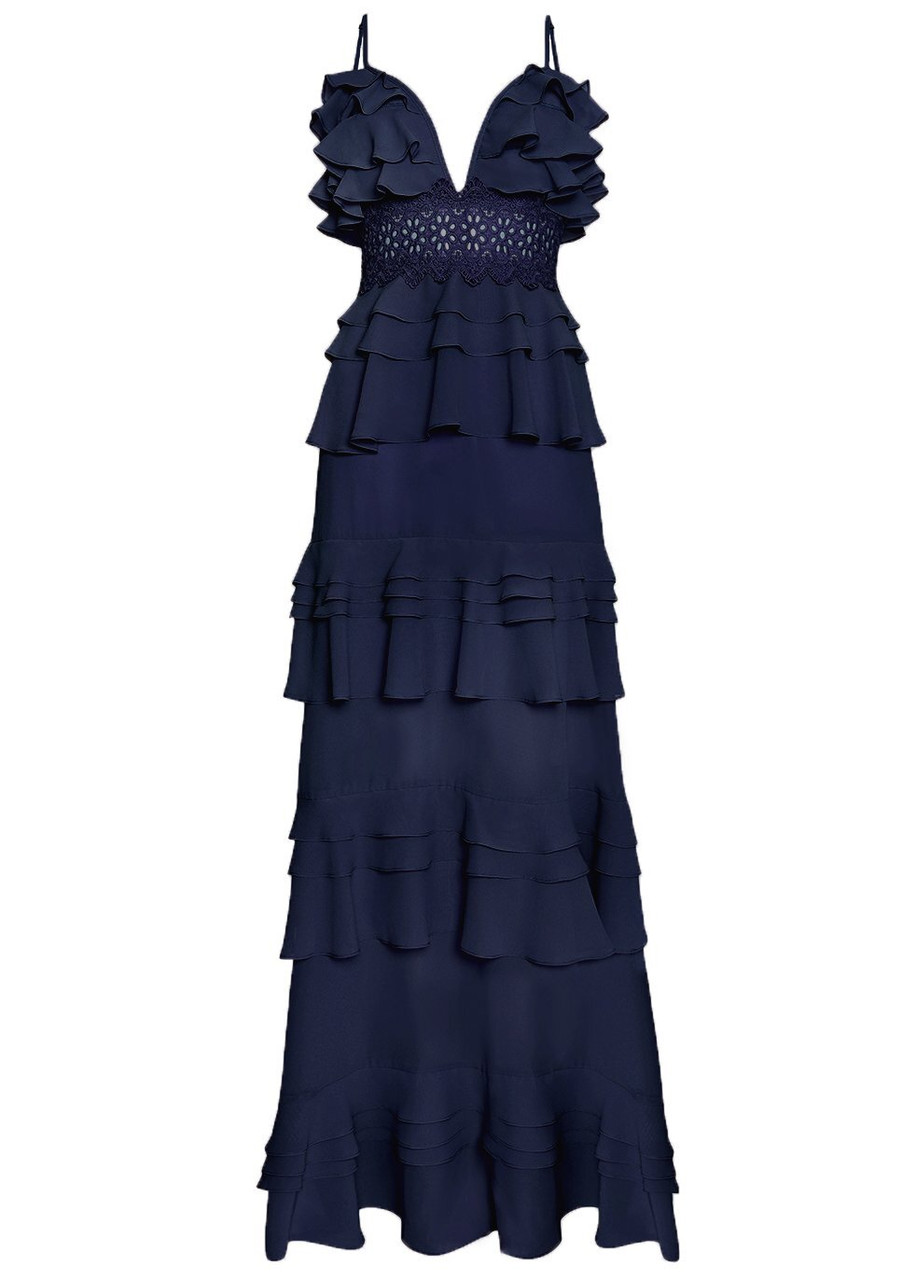 TRUE DECADENCE Navy tiered ruffle maxi dress Harvey Nichols