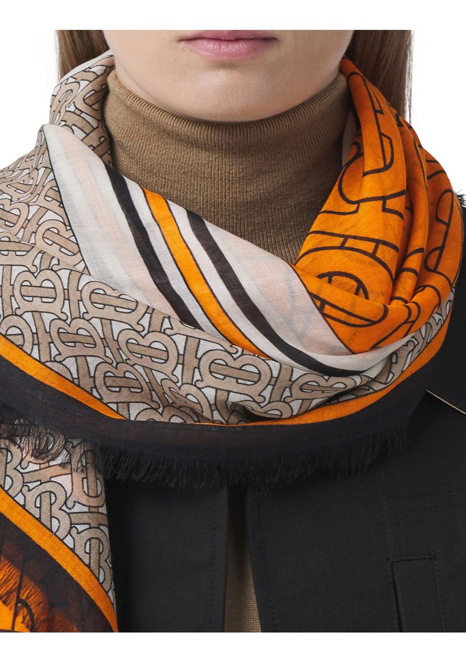 BURBERRY Monogram print wool silk large square scarf | Harvey Nichols