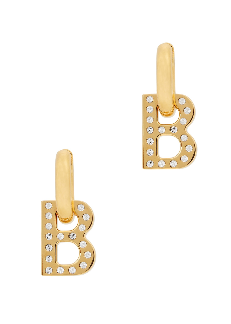 BALENCIAGA B Chain XS gold-tone hoop earrings | Harvey Nichols