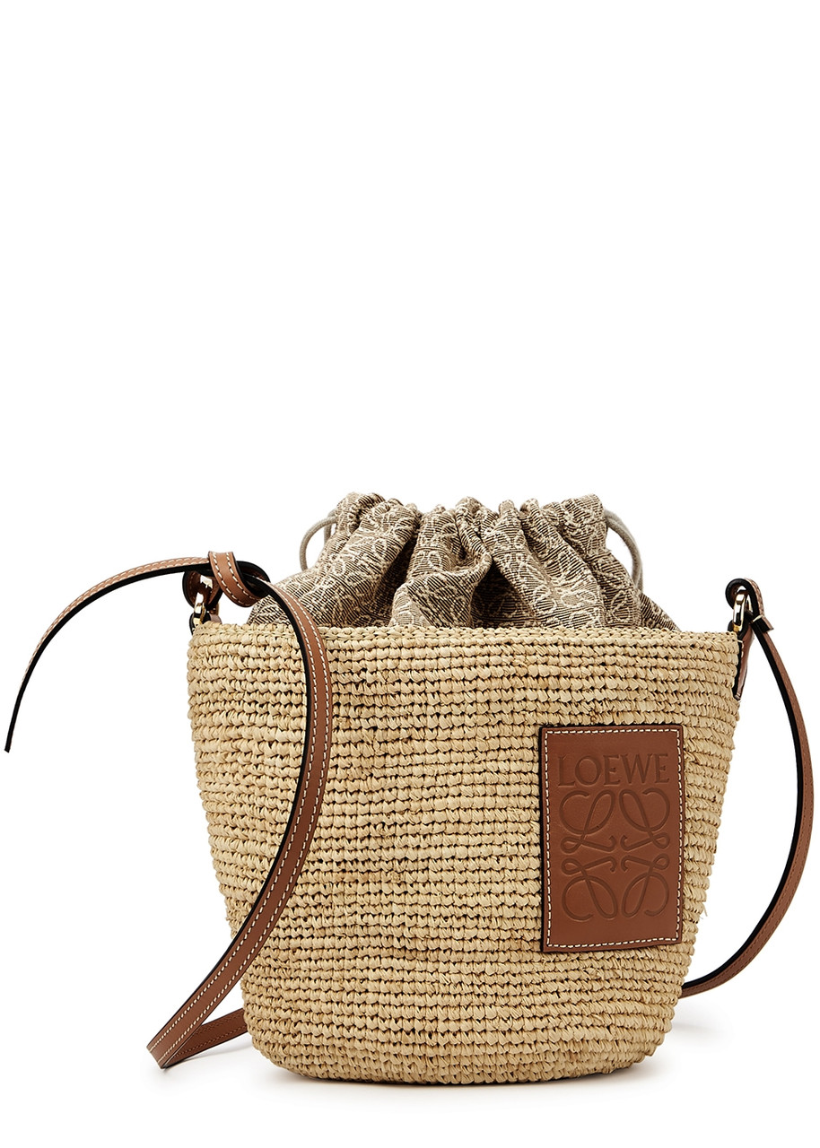 Shop LOEWE Pochette Leather-Trimmed Raffia Crossbody Bag