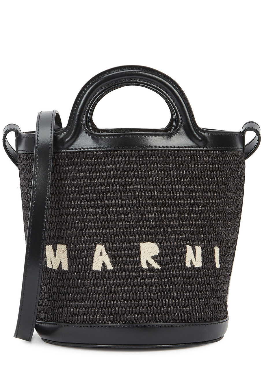 MARNI Tropicalia mini leather and raffia bucket bag | Harvey Nichols