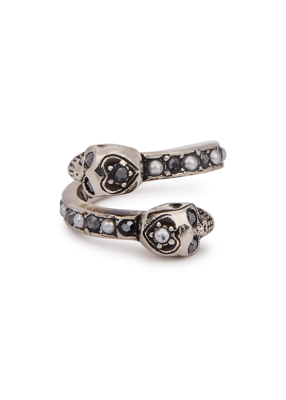 ALEXANDER MCQUEEN Double Skull embellished silver-tone ring
