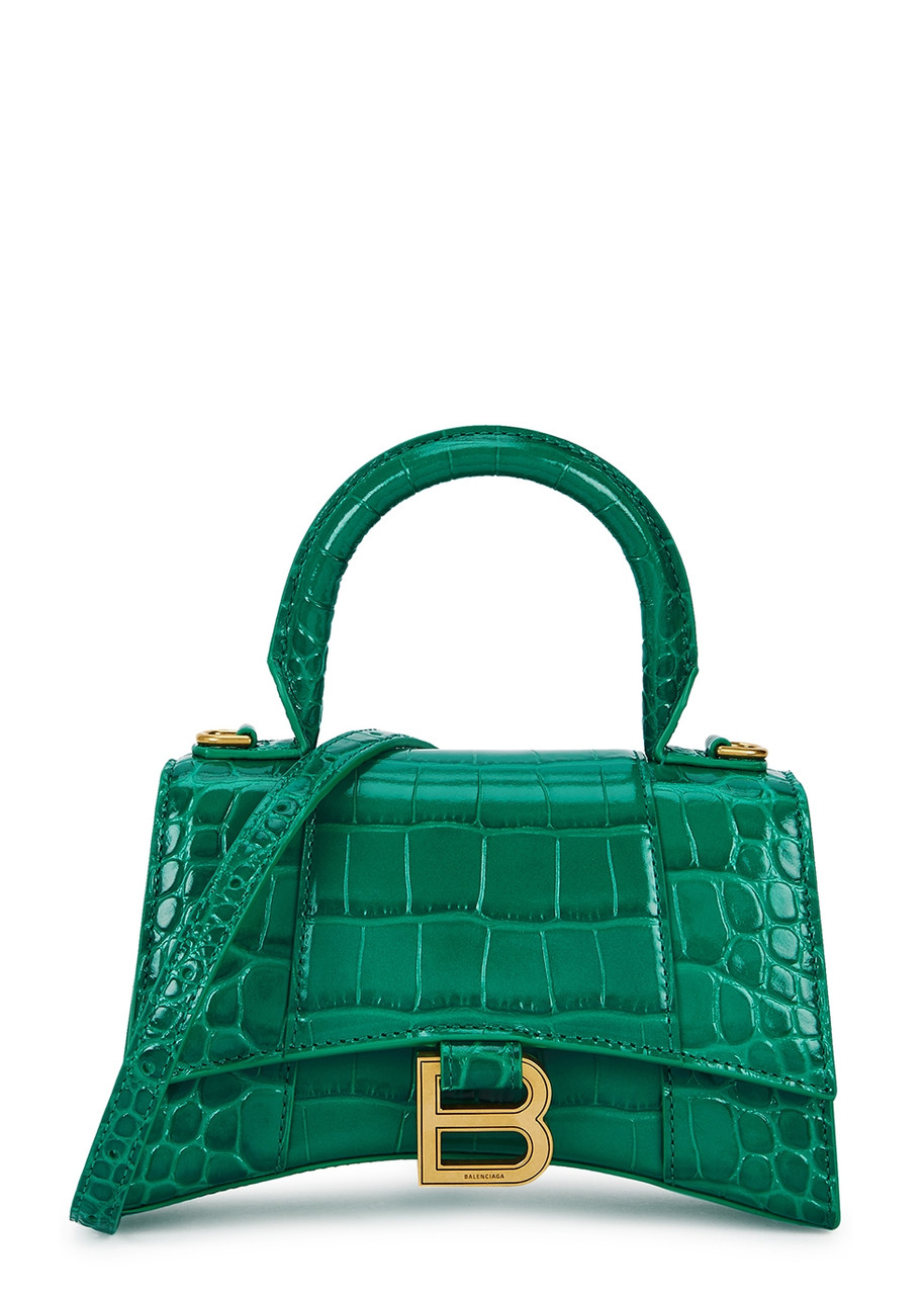 BALENCIAGA Hourglass XS crocodile-effect top handle bag