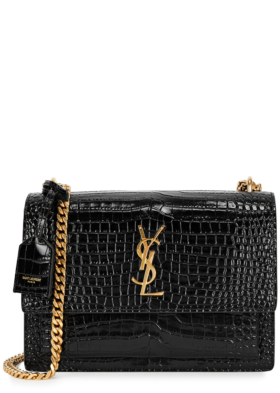 SAINT LAURENT Sunset crocodile-effect shoulder bag | Harvey Nichols