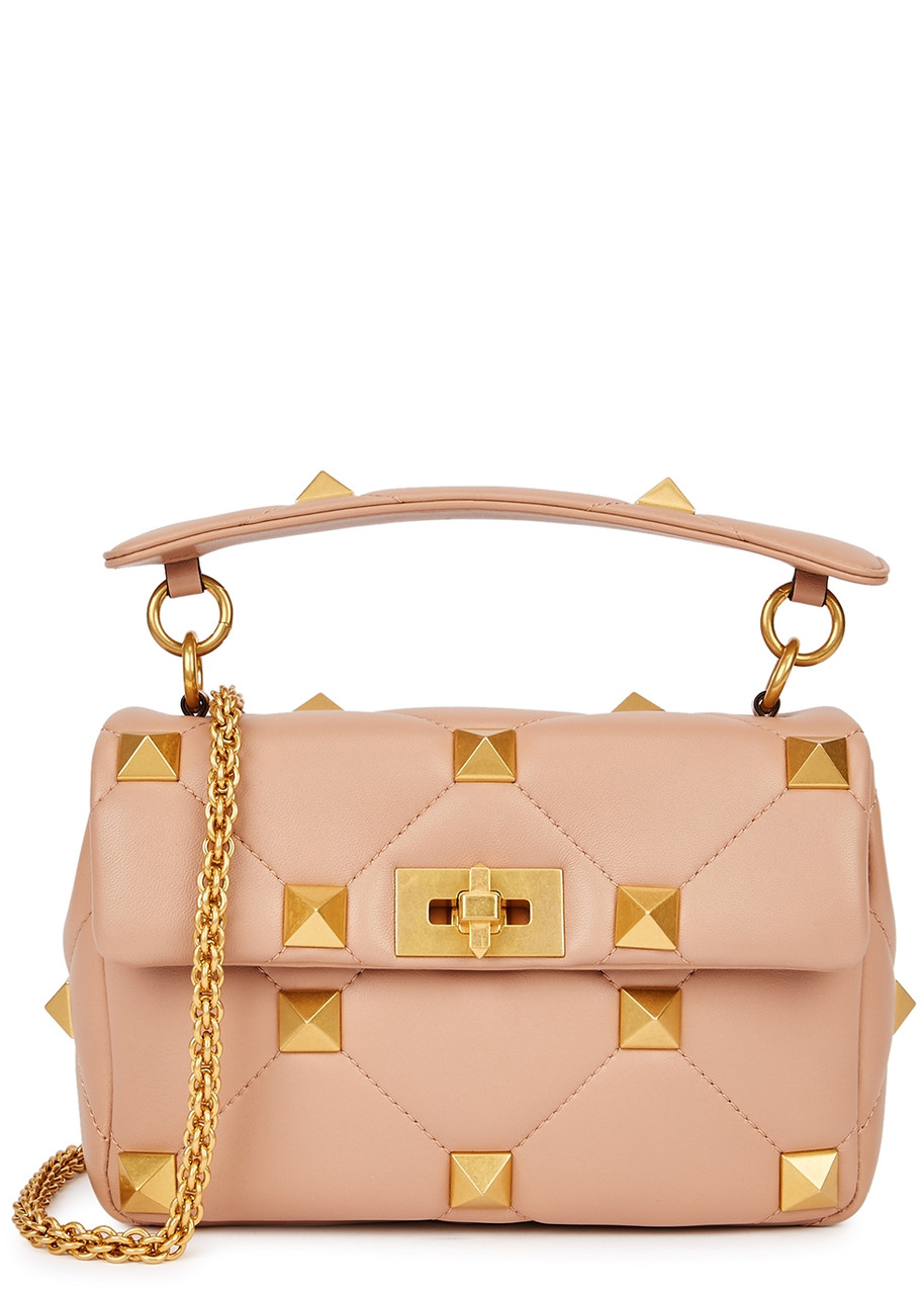 Valentino Garavani Valentino Garavani Roman Stud Medium Leather Shoulder Bag - Nude