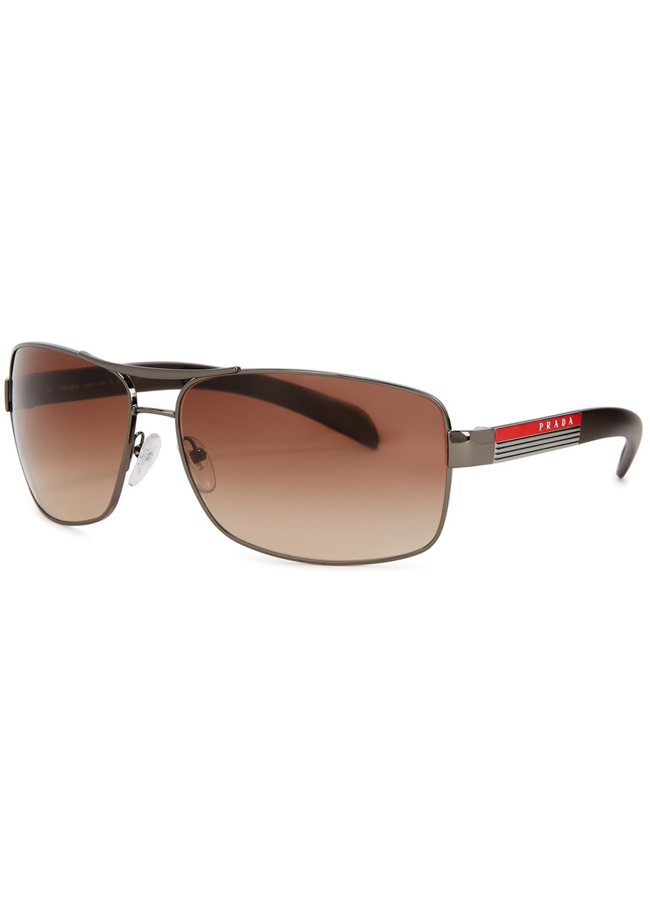 PRADA LINEA ROSSA Brown rectangle-frame sunglasses | Harvey Nichols