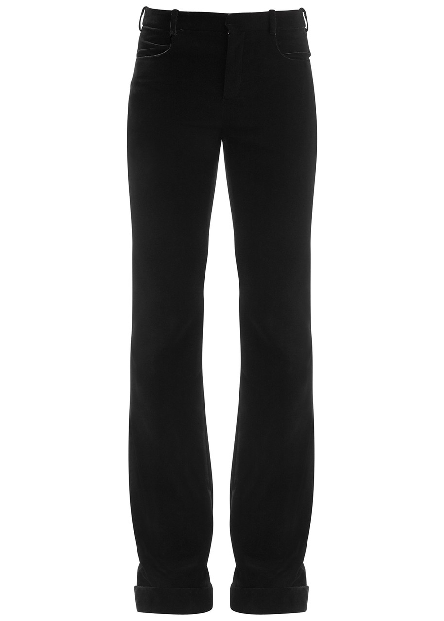 【送料&関税込】Saint Laurent Black Velvet Pant YVES SAINT LAURENT Black flared velvet trousers | Harvey Nichols