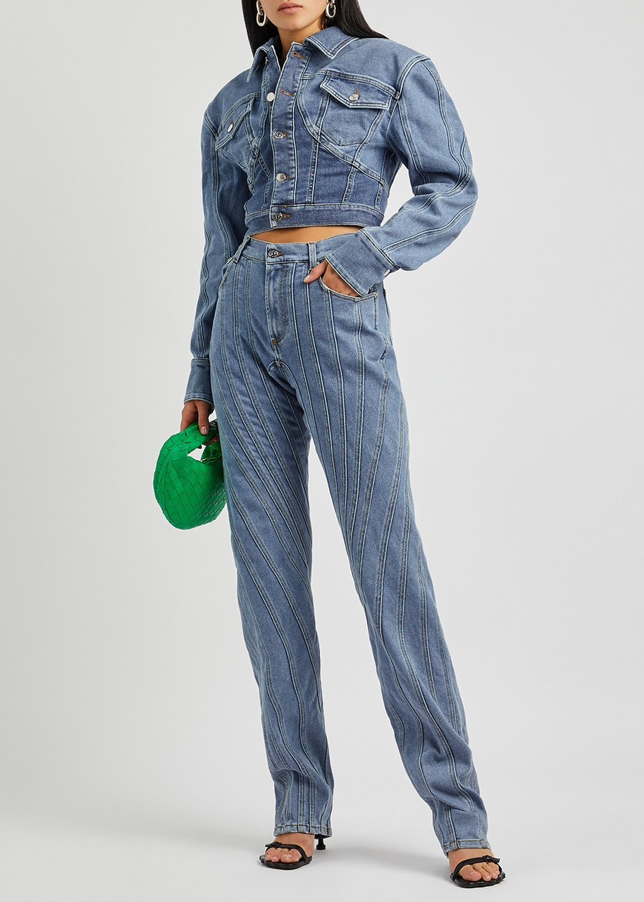 MUGLER Cropped stretch-denim jacket | Harvey Nichols