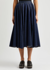 Blue Flared cotton-blend denim midi skirt, ALAÏA