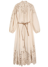 ZIMMERMANN Wylie embroidered linen midi dress | Harvey Nichols