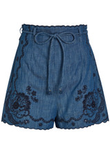 ZIMMERMANN Aster embroidered belted denim shorts | Harvey Nichols