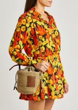 Loewe + Paula's Ibiza Pochette Small Appliquéd Leather-trimmed Raffia  Shoulder Bag