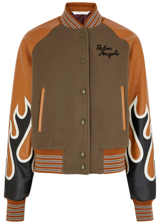 PALM ANGELS Burning wool-blend and leather varsity jacket | Harvey
