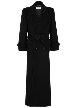 SAINT LAURENT Double-breasted longline wool coat | Harvey Nichols
