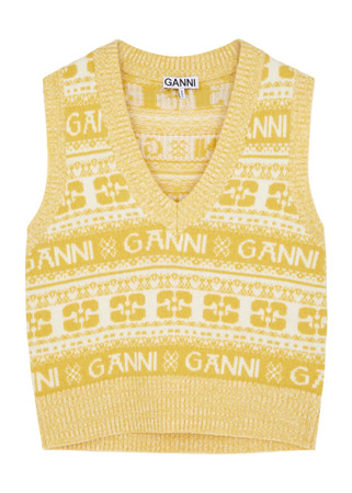 GANNI Striped logo-intarsia wool-blend vest Harvey Nichols