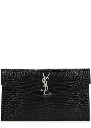 Saint Laurent Uptown Croc-effect Patent-leather Pouch - Red - One Size