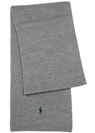 POLO RALPH LAUREN Logo-embroidered ribbed wool scarf