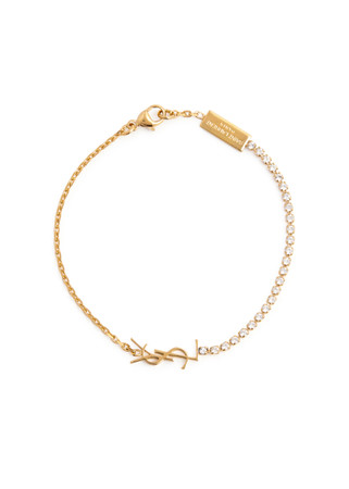 SAINT LAURENT Cassandre crystal-embellished logo bracelet | Harvey
