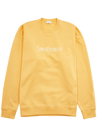 SAINT LAURENT◆ロゴ入りフード付きコットンスウェットシャツ SAINT LAURENT ロゴ刺繍 フードスウェットシャツ グレー 大人気