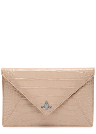 VIVIENNE WESTWOOD Envelope crocodile-effect patent leather clutch