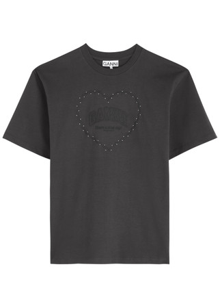 GANNI Logo crystal-embellished cotton T-shirt | Harvey Nichols