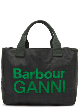 BARBOUR X GANNI X Ganni logo-embroidered tartan waxed canvas