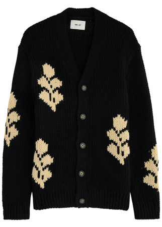 新品 NKNIT logo KNIT cardigan NN07 Mika leaf-intarsia knitted cardigan | Harvey Nichols
