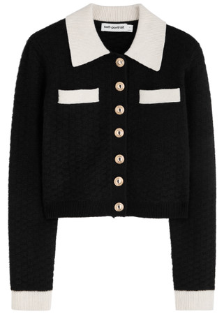 SELF-PORTRAIT Contrast-trim waffle-knit cardigan | Harvey Nichols
