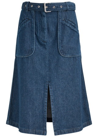 DRIES VAN NOTEN Sheraz belted denim midi skirt | Harvey Nichols