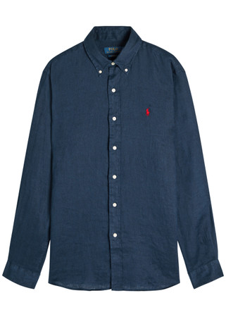 POLO RALPH LAUREN Logo-embroidered linen shirt | Harvey Nichols