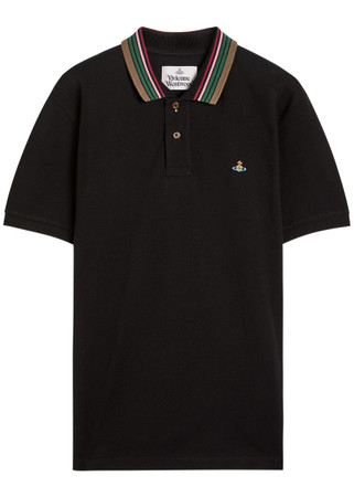 Vivienne Westwood ダークグリーン ポロシャツ ストライプ襟 VIVIENNE WESTWOOD Classic logo piqué cotton polo shirt | Harvey