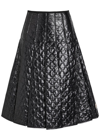 MONCLER Gonna quilted pleated shell midi skirt | Harvey Nichols