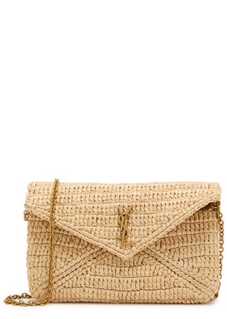 SAINT LAURENT Envelope raffia wallet-on-chain | Harvey Nichols