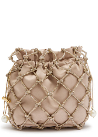 ROSANTICA Selene Capri crystal-embellished satin drawstring bag
