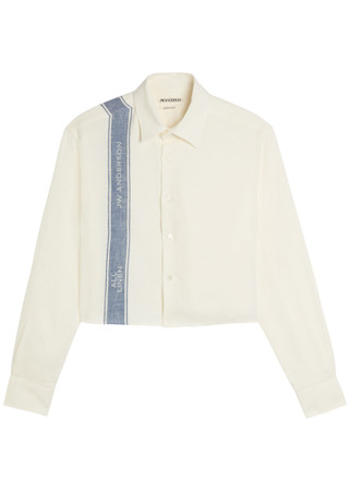 jsラックス ARMEN POPLINSKIPPER SHIRT JW ANDERSON Cropped stripe-jacquard linen shirt | Harvey Nichols
