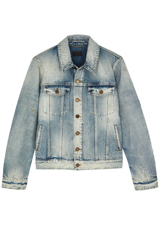 YVES SAINT LAURENT Blue distressed denim jacket | Harvey Nichols