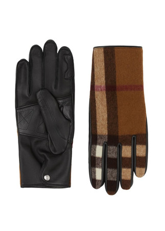 BURBERRY Cashmere-lined exaggerated check wool and leather gloves | Harvey  Nichols