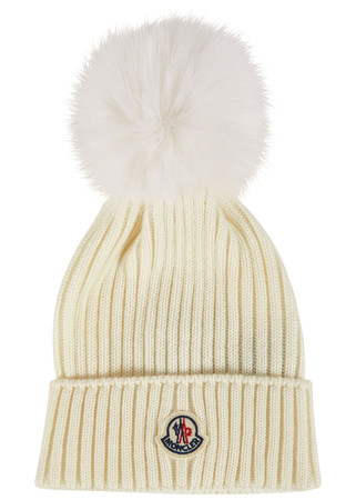 MONCLER KIDS pompom ribbed wool beanie Harvey Nichols